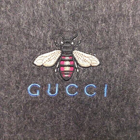 Gucci Vintage Gray & Burgundy Stripe Scarf w Embroidered Bee Logo - Picture 10 of 11